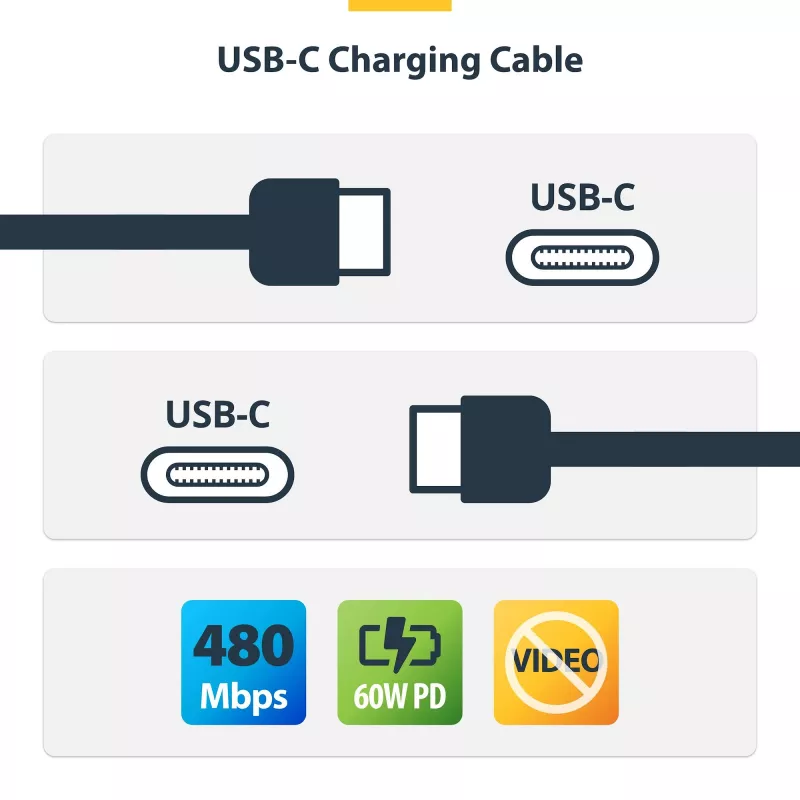 StarTech.com 15cm (6in) balts USB-C uzlādes kabelis, 60W (3A) PD, divslāņu pīta neilona/TPE apvalks, izturīgs USB C uzlādes vads, USB 2.0 klēpjdatora lādētāja kabelis