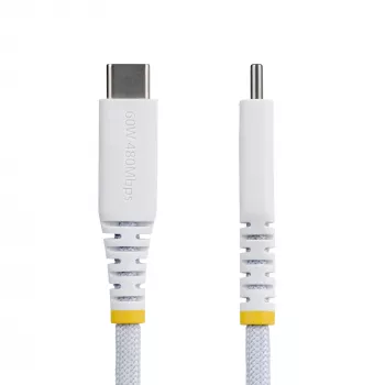 StarTech.com 30 cm (1 pēda) balts USB-C uzlādes kabelis, 60 W (3 A) PD, divslāņu pīta neilona/TPE apvalks, izturīgs USB C uzlādes vads, USB 2.0 klēpjdatora lādētāja kabelis