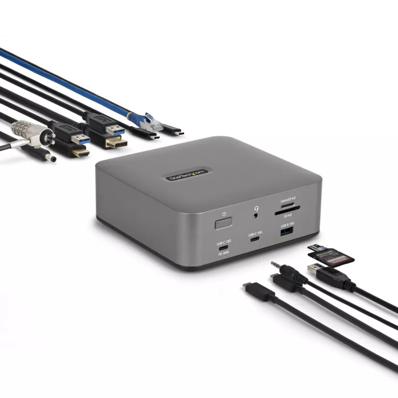 StarTech.com Thunderbolt 5 dokstacija, DP/HDMI, trīs monitoru doks līdz 4K 144 Hz vai diviem 8K 60 Hz, 5x USB porti, 140 W klēpjdatora uzlāde