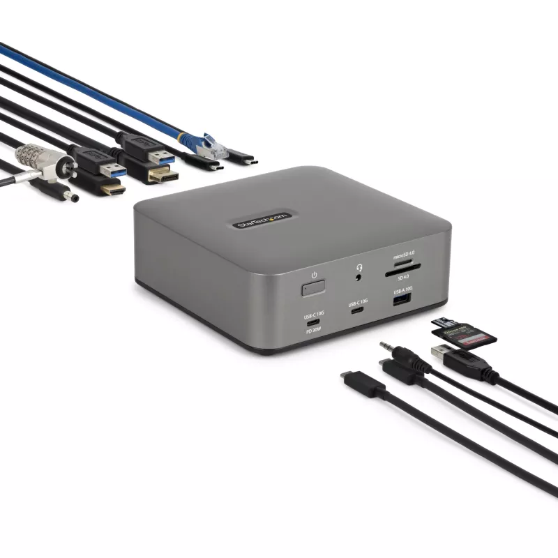 StarTech.com Thunderbolt 5 dokstacija, DP/HDMI, trīs monitoru doks līdz 4K 144 Hz vai diviem 8K 60 Hz, 5x USB porti, 140 W klēpjdatora uzlāde