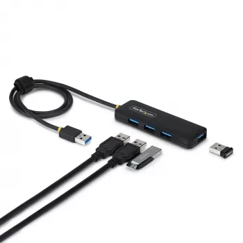 StarTech.com 4 portu USB-A centrmezgls, 5 Gbps, kopnes barošana, USB-A uz 4x USB-A mini centrmezgls, īpaši garš 2 pēdu/61 cm resursdatora kabelis, PCR plastmasa, pārnēsājams galda/klēpjdatora USB centrmezgls