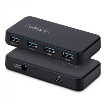 StarTech.com 4-Portu USB-A centrmezgls, 5Gbps, pašbarots, 2-in-1 USB-C un USB-A resursdatora kabelis, 1x BC 1.2 uzlādes ports, iekļauts 24W strāvas adapteris, MacBook un Windows