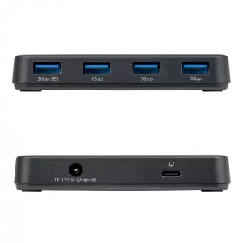 StarTech.com 4-Portu USB-A centrmezgls, 5Gbps, pašbarots, 2-in-1 USB-C un USB-A resursdatora kabelis, 1x BC 1.2 uzlādes ports, iekļauts 24W strāvas adapteris, MacBook un Windows