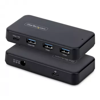 StarTech.com 4-Portu USB-C un USB-A centrmezgls, 5 Gbps, ar pašbarošanu, 2-in-1 USB-C un USB-A resursdatora kabelis, 1x USB-C un 3x USB-A (1x BC 1.2), 36 W strāvas adapteris iekļauts