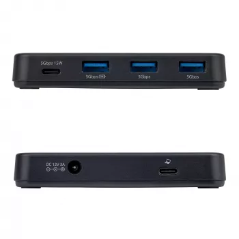 StarTech.com 4-Portu USB-C un USB-A centrmezgls, 5 Gbps, ar pašbarošanu, 2-in-1 USB-C un USB-A resursdatora kabelis, 1x USB-C un 3x USB-A (1x BC 1.2), 36 W strāvas adapteris iekļauts