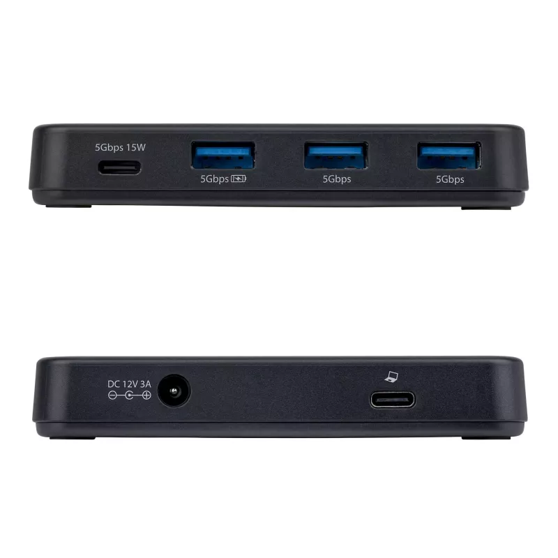 StarTech.com 4-Portu USB-C un USB-A centrmezgls, 5 Gbps, ar pašbarošanu, 2-in-1 USB-C un USB-A resursdatora kabelis, 1x USB-C un 3x USB-A (1x BC 1.2), 36 W strāvas adapteris iekļauts