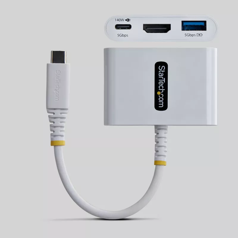 StarTech.com USB-C uz HDMI vairākportu adapteris ar 140 W PD uzlādi, 4K 60 Hz HDMI, USB 5 Gbps centrmezglu, mini doks MacBook / Dell / Thinkpad / HP / iPad / planšetdatoriem