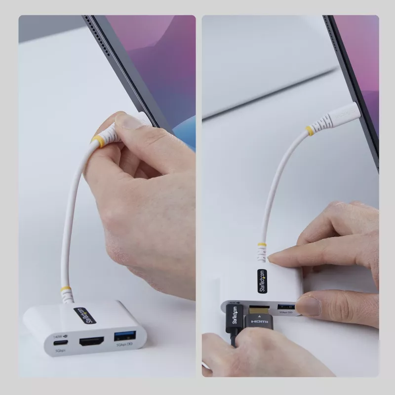 StarTech.com USB-C uz HDMI vairākportu adapteris ar 140 W PD uzlādi, 4K 60 Hz HDMI, USB 5 Gbps centrmezglu, mini doks MacBook / Dell / Thinkpad / HP / iPad / planšetdatoriem