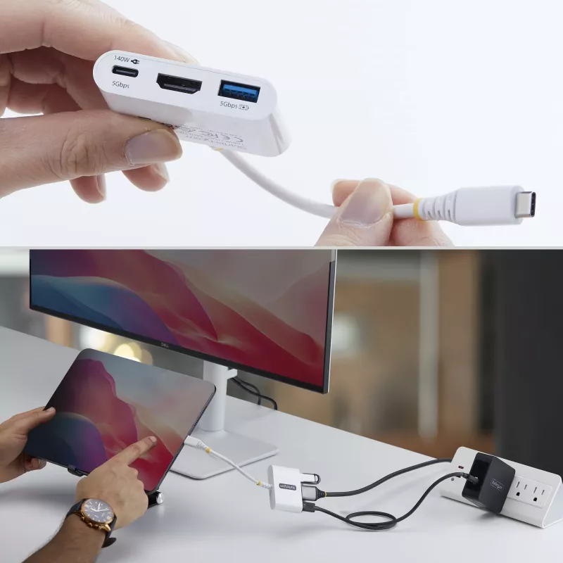 StarTech.com USB-C uz HDMI vairākportu adapteris ar 140 W PD uzlādi, 4K 60 Hz HDMI, USB 5 Gbps centrmezglu, mini doks MacBook / Dell / Thinkpad / HP / iPad / planšetdatoriem