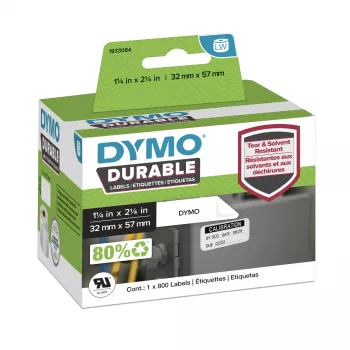 DYMO Oriģināls LabelWriter izturīgās uzlīmes | 57mm x 32mm | Balta polipropilēna | 800 pašlīmējošas uzlīmes | Augsta veiktspēja | Paredzētas LabelWriter uzlīmju printeriem