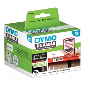 DYMO Oriģināls LabelWriter Izturīgās uzlīmes | 59 mm x 102 mm | Balts polipropilēns | 300 pašlīmējošas uzlīmes | Augsta veiktspēja | Piemērotas LabelWriter uzlīmju printeriem