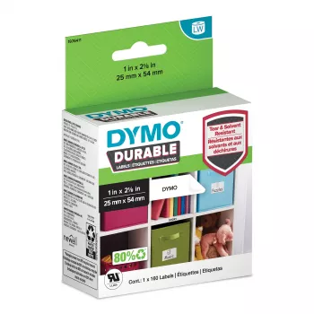 DYMO Oriģinālās LabelWriter Izturīgās Uzlīmes | 25 mm x 54 mm | Balts polipropilēns | 160 pašlīmējošas uzlīmes | Augsta veiktspēja | LabelWriter uzlīmju printeriem