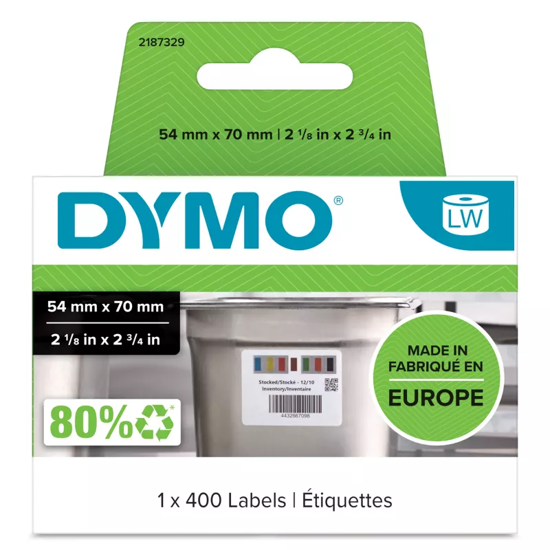 DYMO oriģinālās LabelWriter krājumu rotācijas etiķetes pārtikas rūpniecībai | 54 mm x 70 mm | 400 krāsu kodu pašlīmējošas etiķetes | LabelWriter etiķešu izgatavotājiem