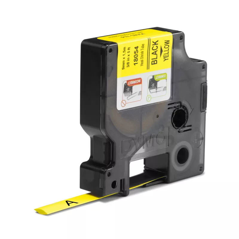 DYMO Rhino Industrial Heat-Shrink kabeļu marķēšanas uzmavas | 9 mm x 1,5 m | Melns uz dzeltena | Rhino etiķešu veidotājiem