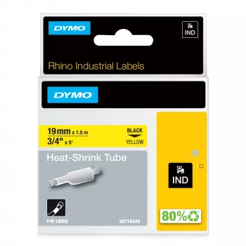 DYMO Rhino rūpnieciskās termiski sarūkošās kabeļu marķēšanas caurules | 19 mm x 1,5 m | Melna druka uz dzeltenas | Rhino marķēšanas ierīcēm