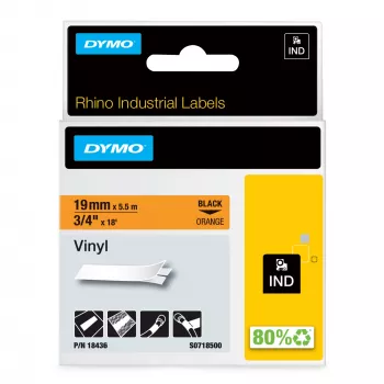 DYMO Rhino industriālās vinila uzlīmes | 19 mm x 5,5 m | melna druka uz oranžas | pašlīmējošas | Rhino un LabelManager uzlīmju printeriem