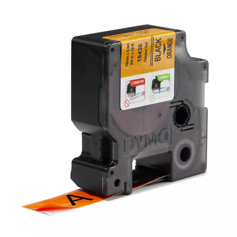 DYMO Rhino industriālās vinila uzlīmes | 19 mm x 5,5 m | melna druka uz oranžas | pašlīmējošas | Rhino un LabelManager uzlīmju printeriem