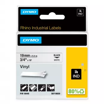 DYMO Rhino Rūpnieciskās Vinila Uzlīmes | 19 mm x 5,5 m | Melna druka uz balta | Pašlīmējošas | Rhino un LabelManager etiķešu printeriem
