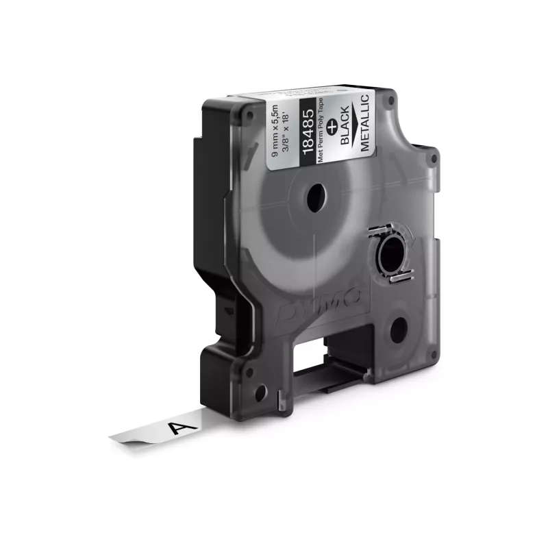 DYMO Rhino Industrial pastāvīgās poliestera uzlīmes | 9 mm x 5,5 m | melna druka uz metāliska | pašlīmējošas | Rhino un LabelManager uzlīmju veidotājiem