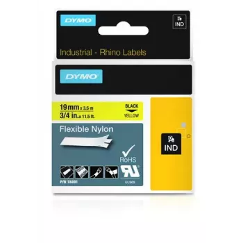 DYMO Rhino Industrial Flexible Nylon Labels | 19 mm x 3.5 m | Melna druka uz dzeltena | Pašlīmējošs | Rhino un LabelManager etiķešu printeriem