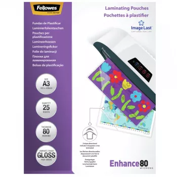 Fellowes ImageLast A3 80 Mikronu Laminēšanas Plēves - 25 gab. iepakojums, Glancēts, Caurspīdīgs, A3, 0.08 mm, 430 mm, 1 mm