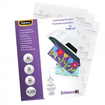 Fellowes ImageLast A3 80 Mikronu Laminēšanas Plēves - 25 gab. iepakojums, Glancēts, Caurspīdīgs, A3, 0.08 mm, 430 mm, 1 mm