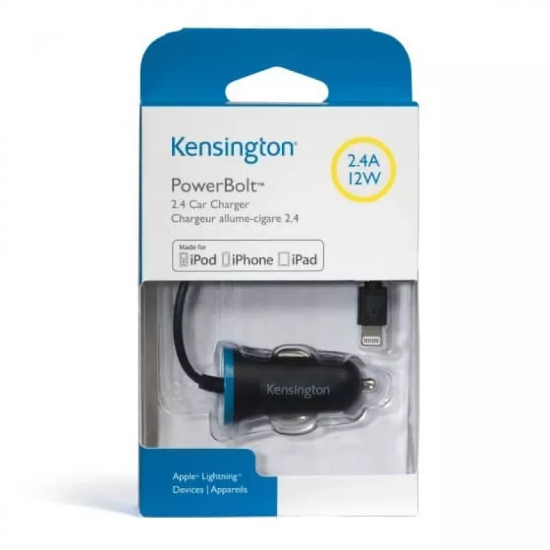 Kensington PowerBolt™ 2.4 automašīnas lādētājs — melns, Auto, cigarešu pievads, 1 m, melns