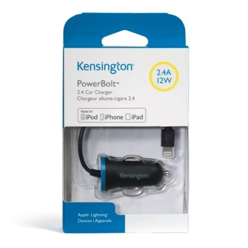 Kensington PowerBolt™ 2.4 automašīnas lādētājs — melns, Auto, cigarešu pievads, 1 m, melns