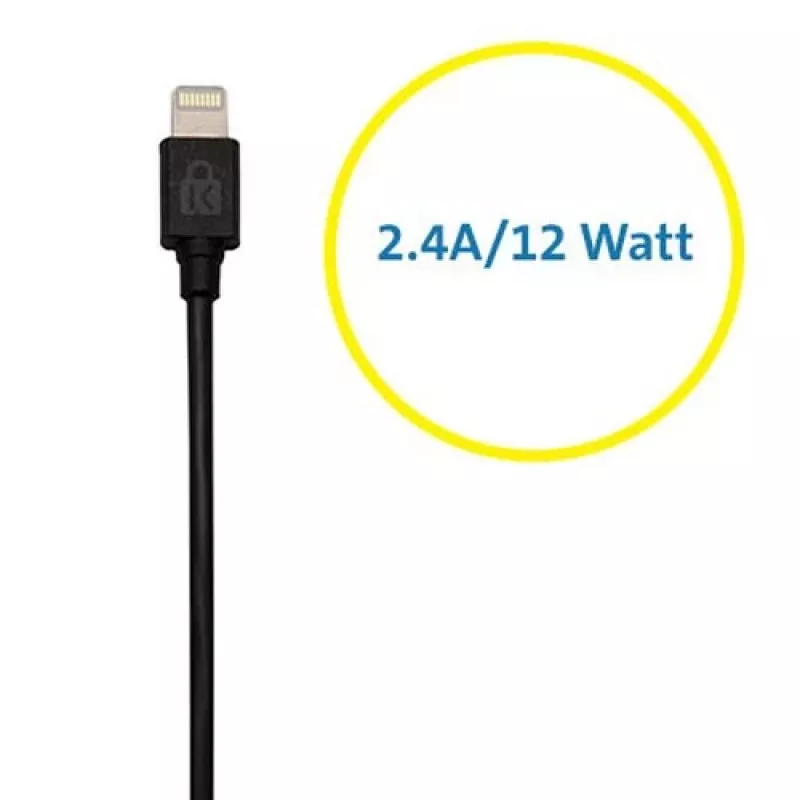 Kensington PowerBolt™ 2.4 automašīnas lādētājs — melns, Auto, cigarešu pievads, 1 m, melns