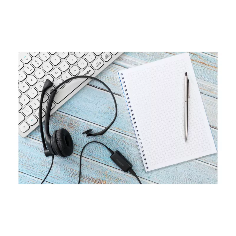 Kensington USB Mono austiņas ar vadu vadības ierīcēm, vadu, biroja/zvanu centram, austiņas, melnas