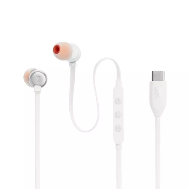 JBL Tune 310C austiņas ar vadu, ievietojamas, zvaniem/mūzikai, USB Type-C, baltas