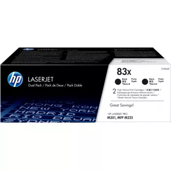 Toneru kasetnes HP 83X (CF283XD) 2 iepakojumā, lielas ietilpības, melnas, priekš LaserJet printeriem, 2200 lapaspuses (melns)
