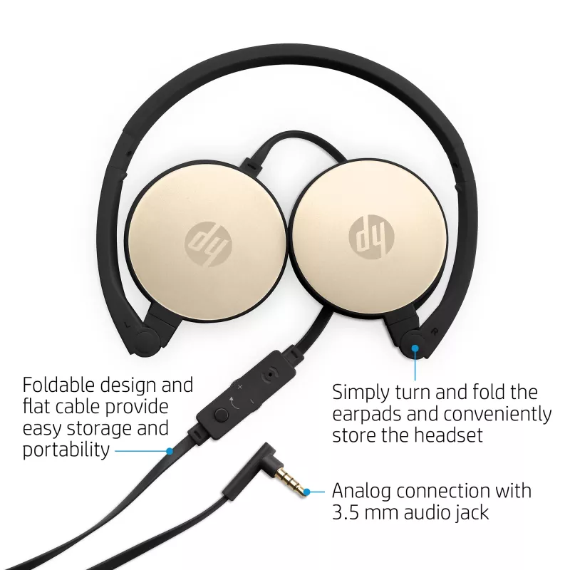 HP Stereo Headset H2800 (melns ar zīda zeltu), vadu, zvani/mūzika, 125 g, austiņas, melns, zelts