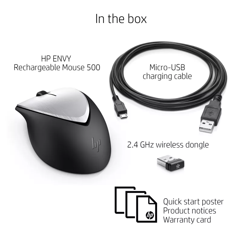 HP ENVY Rechargeable pele 500, piemērota abām rokām, lāzera, RF bezvadu, 1600 DPI, melna, pelēka