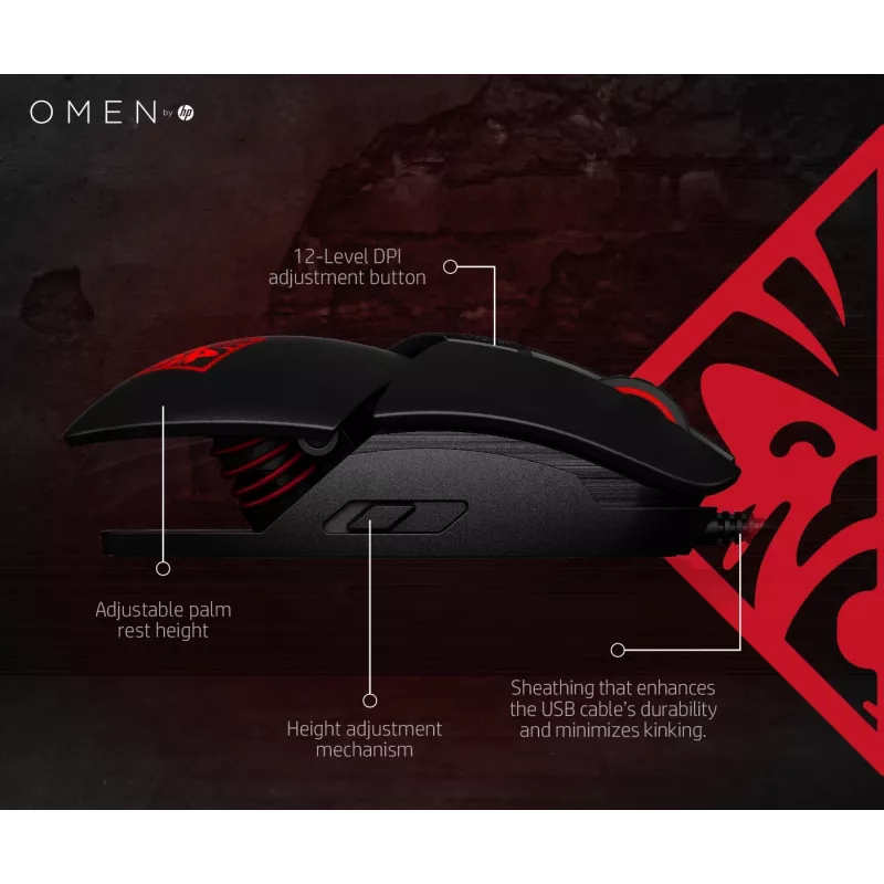 HP OMEN by Reactor pele, labās rokas, optiska, USB Type-A, 16000 DPI, 0,2 ms, melna