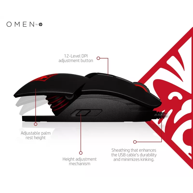 HP OMEN by Reactor pele, labās rokas, optiska, USB Type-A, 16000 DPI, 0,2 ms, melna