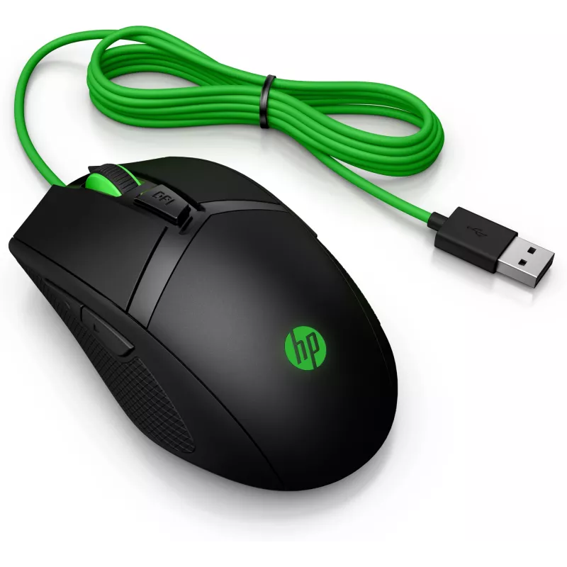 HP Pavilion Gaming pele 300, piemērota abām rokām, Optiskais, USB Type-A, 5000 DPI, Melna, Zaļa