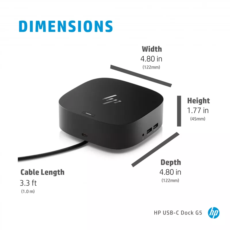 HP USB-C dokstacija G5, vadu, USB 3.2 Gen 1 (3.1 Gen 1) Type-C, melna, melna, Ķīna, Taizeme, Meksika, HP