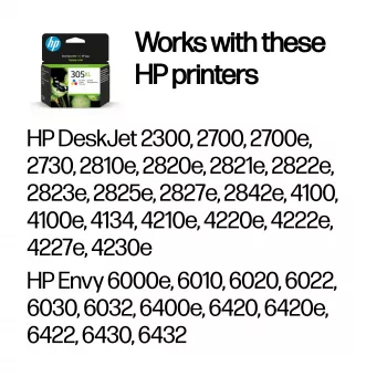 HP 305XL lielas ietilpības trīskrāsu oriģinālā tintes kasetne, ciāna, fuksīna, dzeltena, 1 gab., 200 lappuses