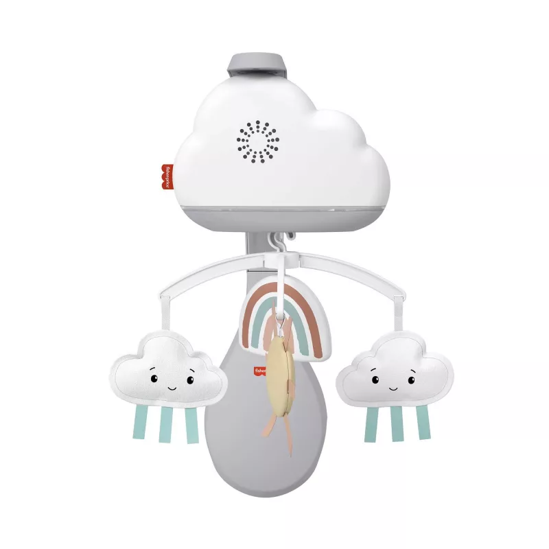 Fisher-Price Rainbow Showers Bassinet to Bedside Mobile, gultiņa, skaņa, naktslampiņa, iebūvēts taimeris, audums, plastmasa