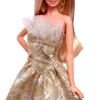 Barbie Signature 2025 svētku modes lelle, sezonas kolekcionāra lelle, blondīne sudraba un zelta kleitā