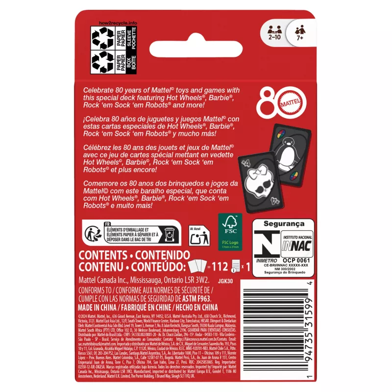 Galda spēle UNO Mattel 80th Ruby Red kāršu spēle bērniem un ģimenes vakariem