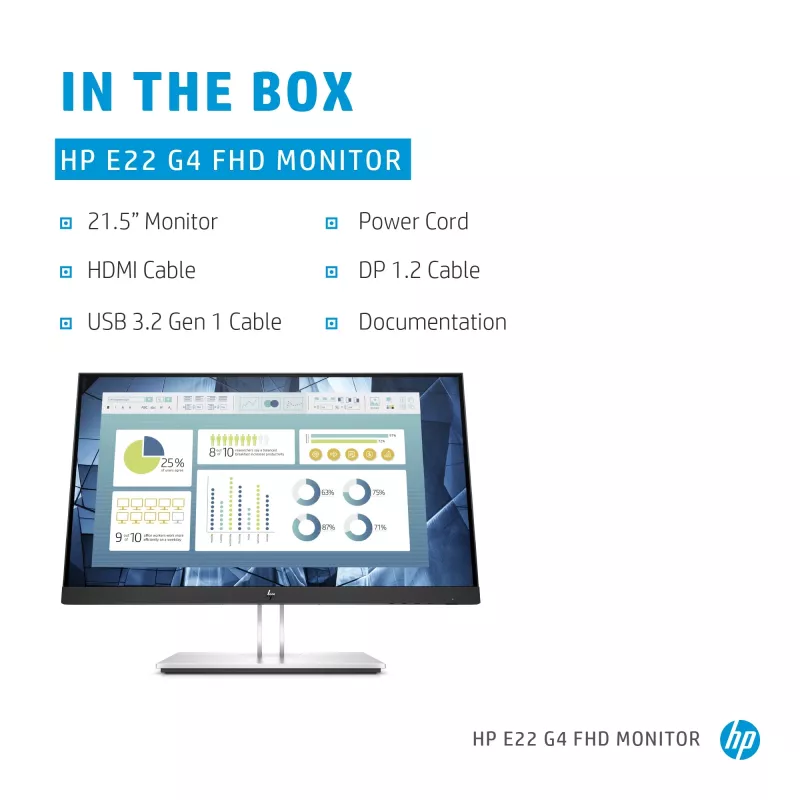 HP E-Series E22 G4 datora monitors 54,6 cm (21,5 ″) 1920 x 1080 pikseļi Full HD LCD Melns, Sudraba