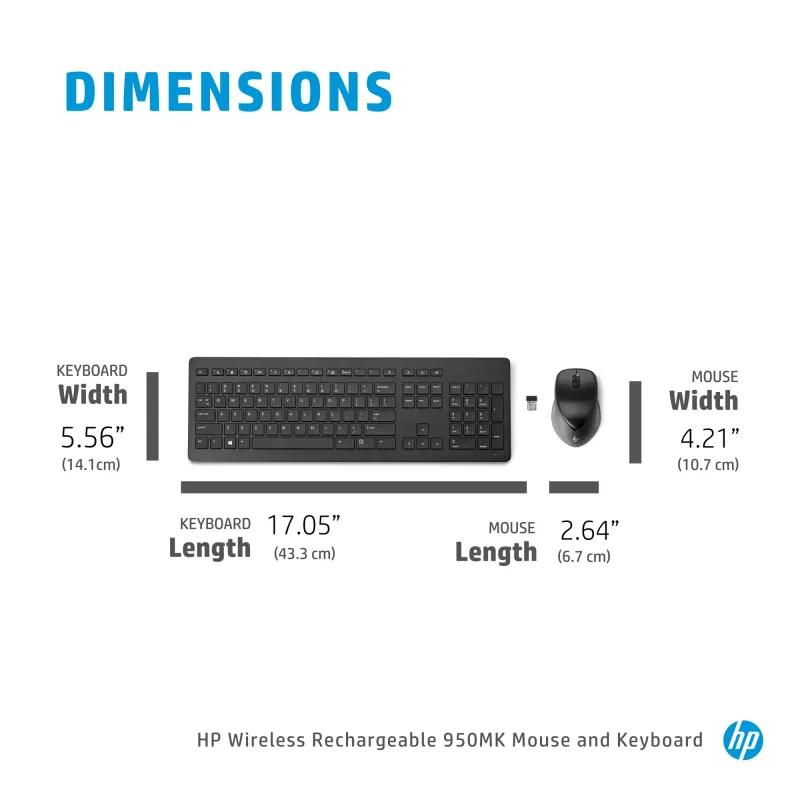 HP Wireless Rechargeable 950MK pele un tastatūra, pilna izmēra bezvadu mehāniskā