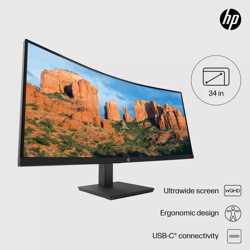 HP P34hc G4 WQHD USB-C izliekts monitors, 86,4 cm (34 collas), 3440 x 1440 pikseļi, Wide Quad HD, LCD, 5 ms, melns
