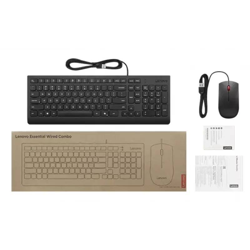 Vadu pilnizmēra USB tastatūras un peles komplekts Lenovo 4X31R64409 — 100% izkārtojums, 1,8 m kabelis, melns, dāņu