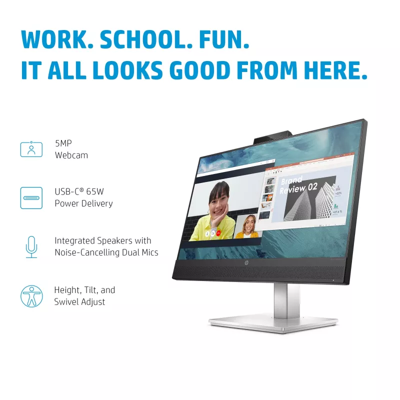 HP E24m G4 FHD USB-C konferenču monitors, 60,5 cm (23,8 collas), 1920 x 1080 pikseļi, Full HD, LCD, 5 ms, melns, sudraba