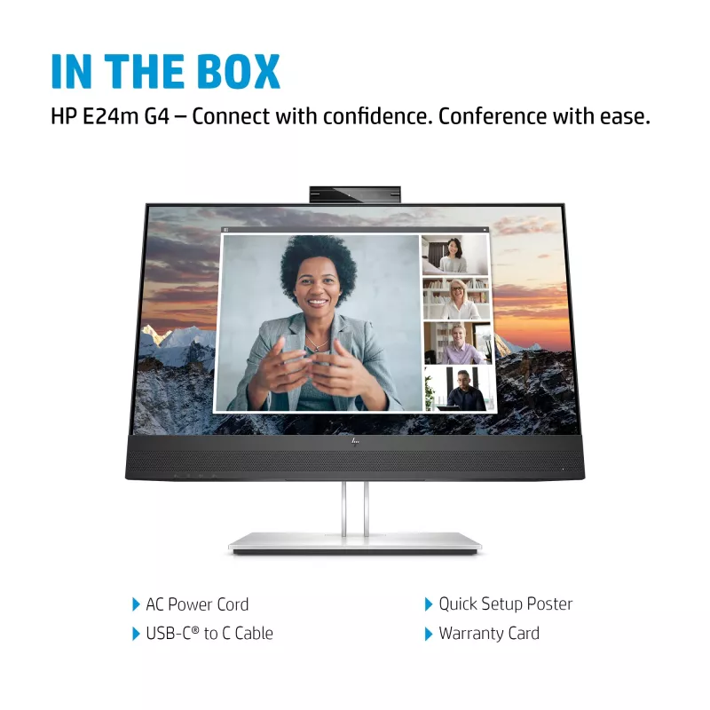 HP E24m G4 FHD USB-C konferenču monitors, 60,5 cm (23,8 collas), 1920 x 1080 pikseļi, Full HD, LCD, 5 ms, melns, sudraba