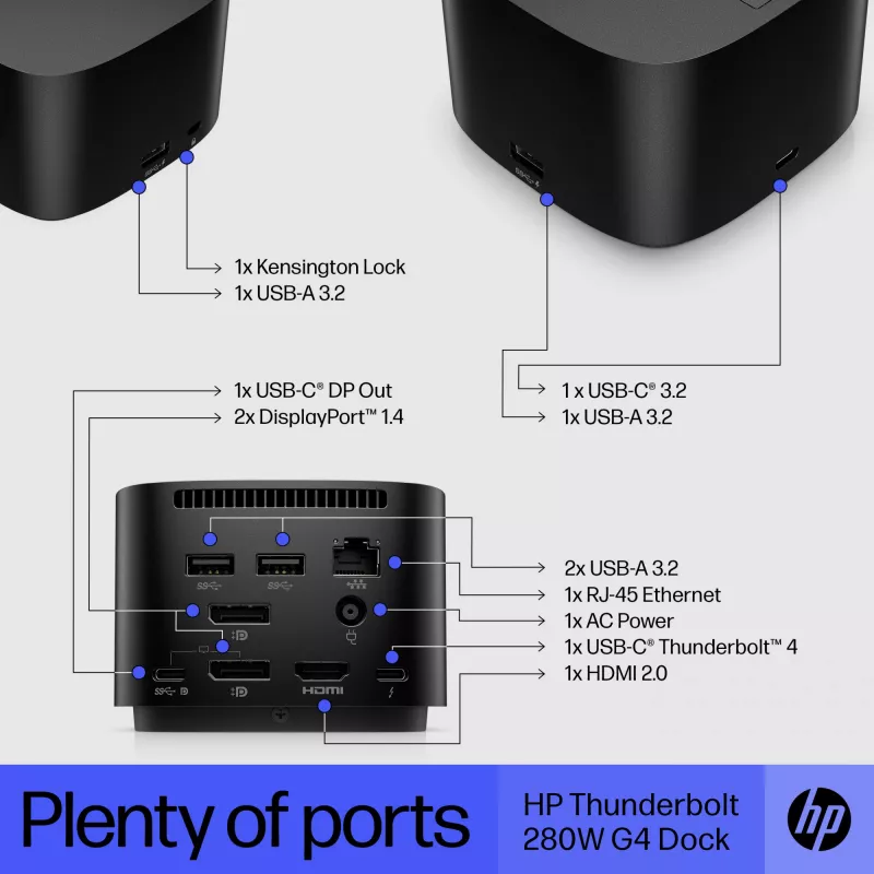 HP Thunderbolt Dock 280W G4 vadu dokstacija Thunderbolt 4, melna