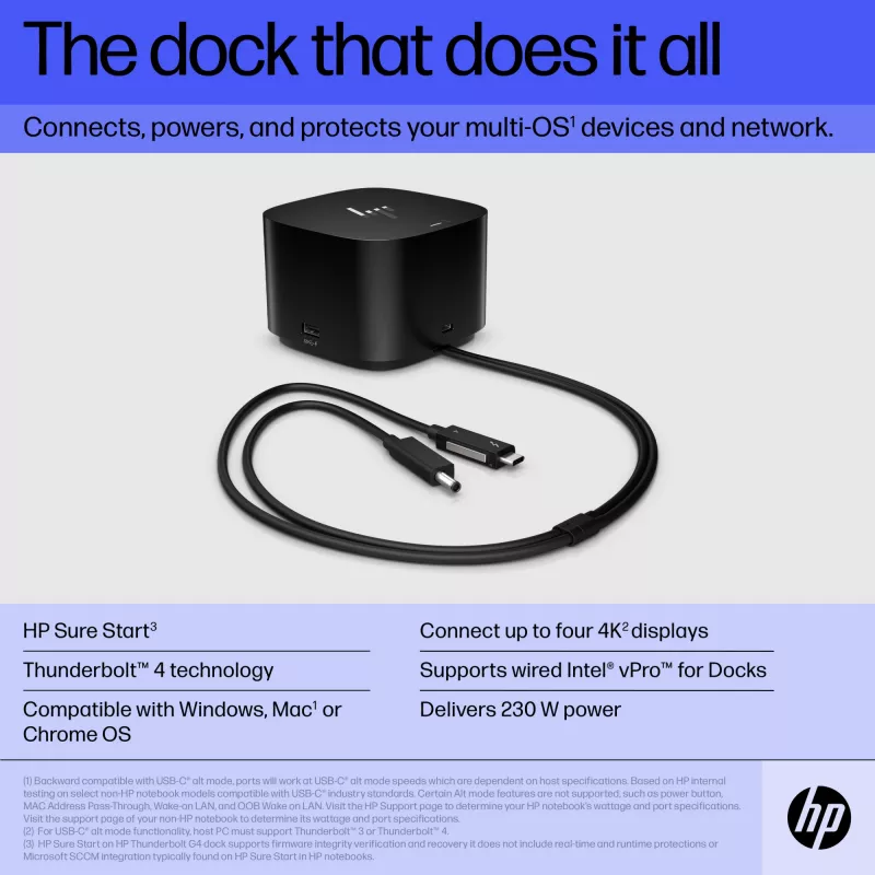 HP Thunderbolt Dock 280W G4 vadu dokstacija Thunderbolt 4, melna